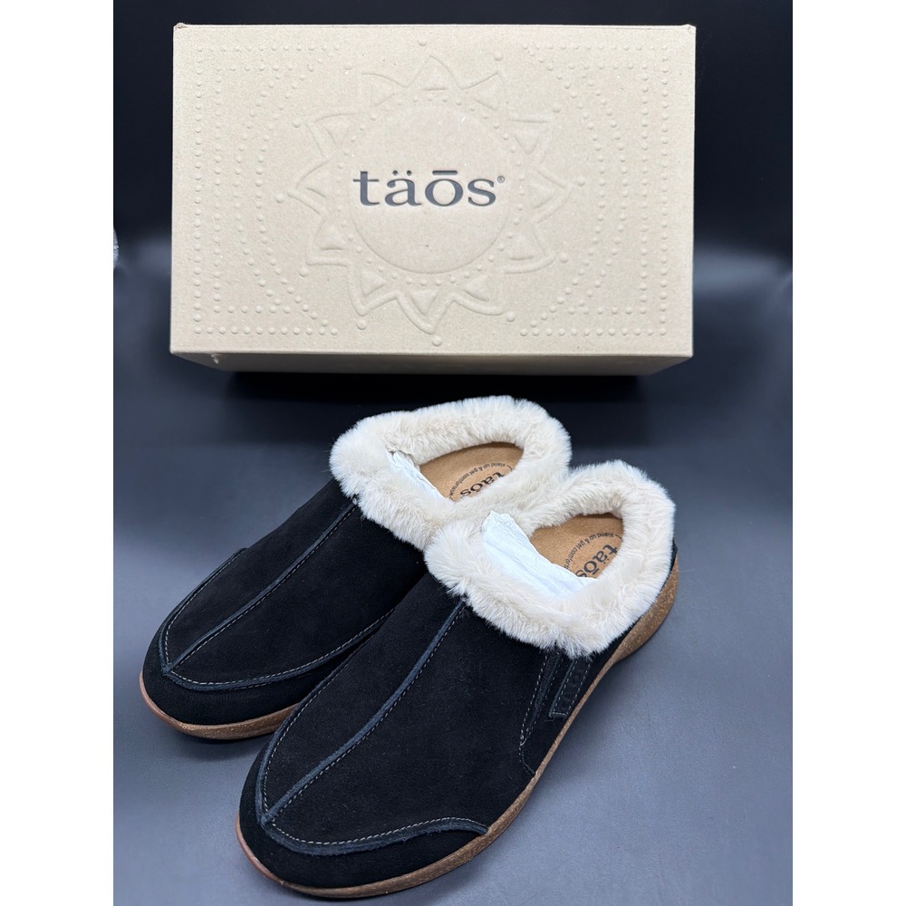 Taos Future Black Suede Faux Fur Lined Slip On Mules Slippers FTR-14064 Womens 8